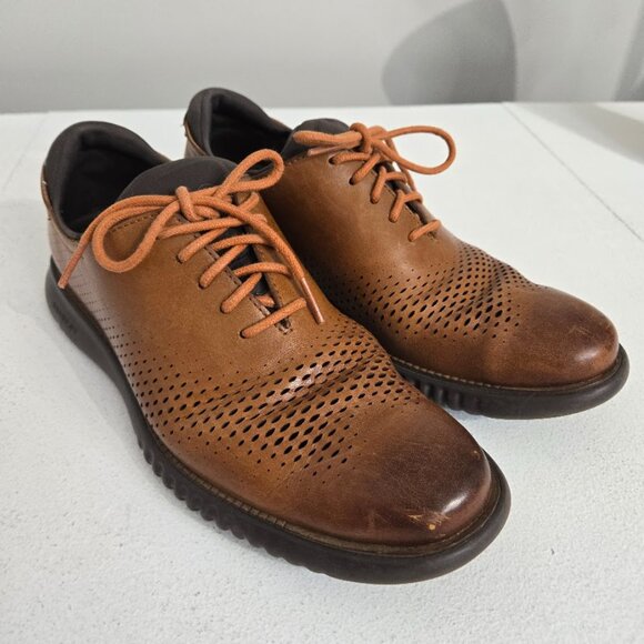 Cole Haan Mens 2.ZeroGrand Laser Wingtip Oxfords Sz 7M Tan/Java Preppy Business - Picture 1 of 12
